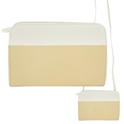 9015- CREAM/WH PU LEATHER CROSS BODY/ SHOULDER BAG